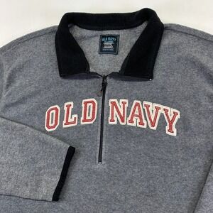 Y2k Old Navy Classic Gray Fleece Pullover Mens XXL Quarter Zip Sweatshirt
